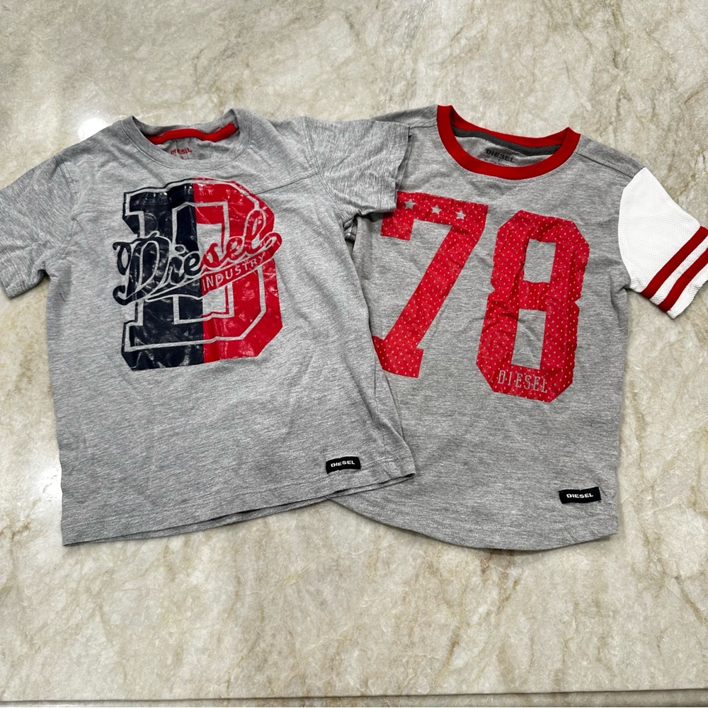 Diesel Boys Size 5 Graphic Logo T-Shirt Short Sleeve Gray Red Casual Street wear